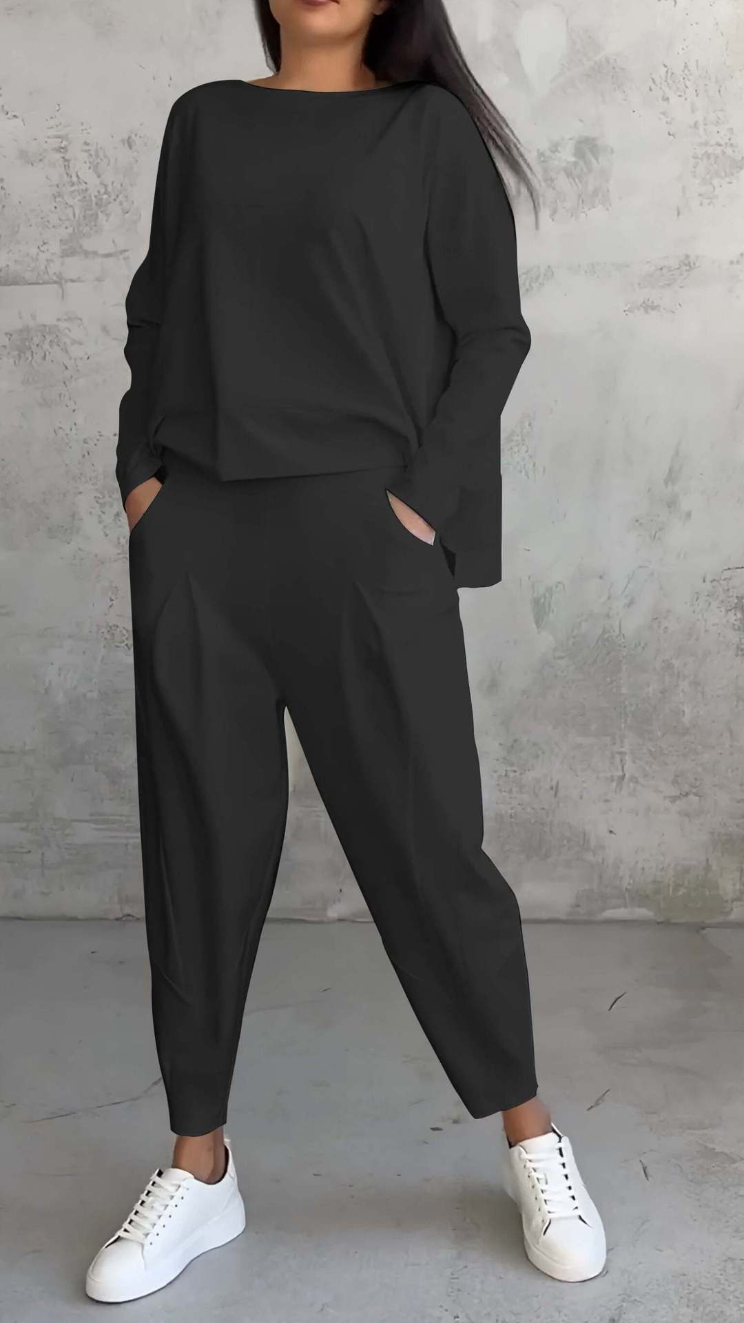 Irregular Design Long-sleeved Top & Harem Pants Suit