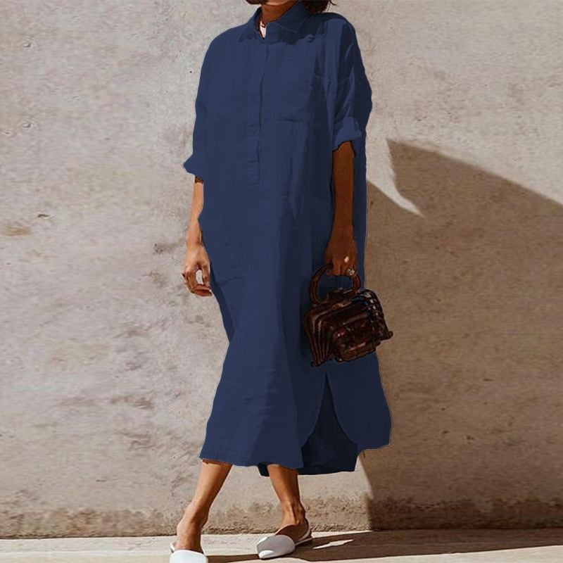 Elegant Solid Color Long Shirt Dress