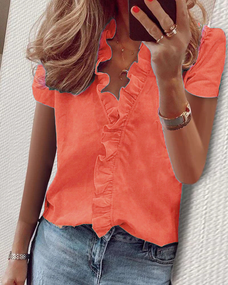 Short Sleeve Ruffle Blouse