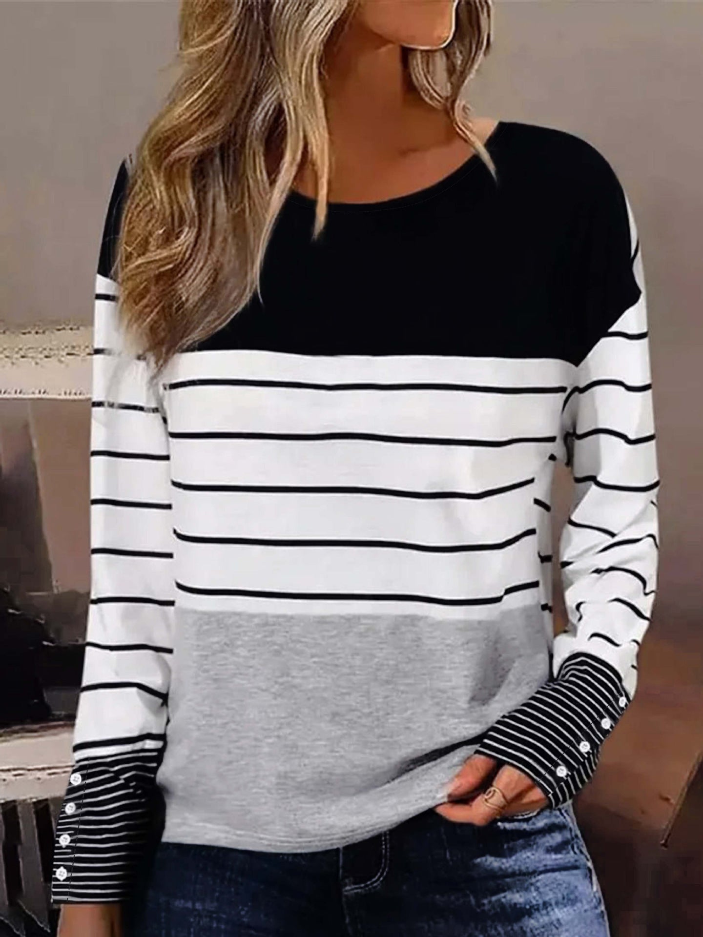 Casual Round Neck Long Sleeve T-Shirt