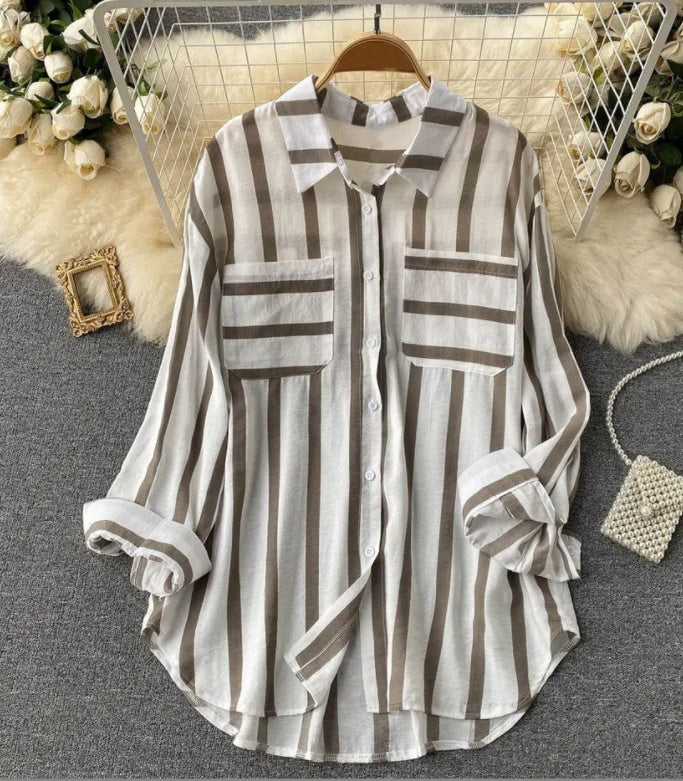 Mid-length Vertical Stripes Multi-colour Shirt