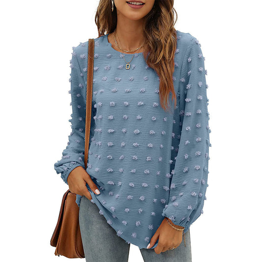 Jacquard Long-sleeved Round Neck Casual Top