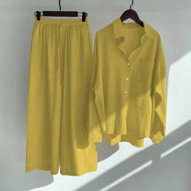 Plus Size Retro Shirt & High Waist Loose Trousers