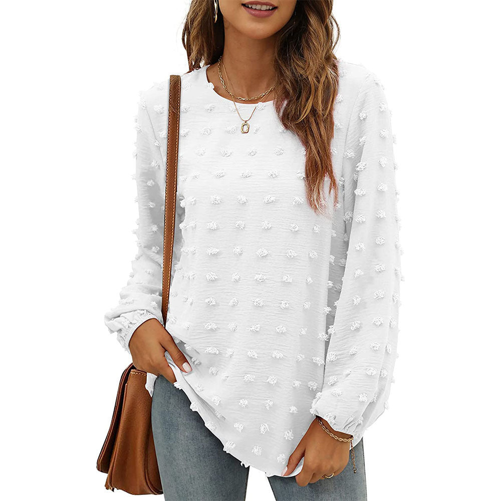 Jacquard Long-sleeved Round Neck Casual Top