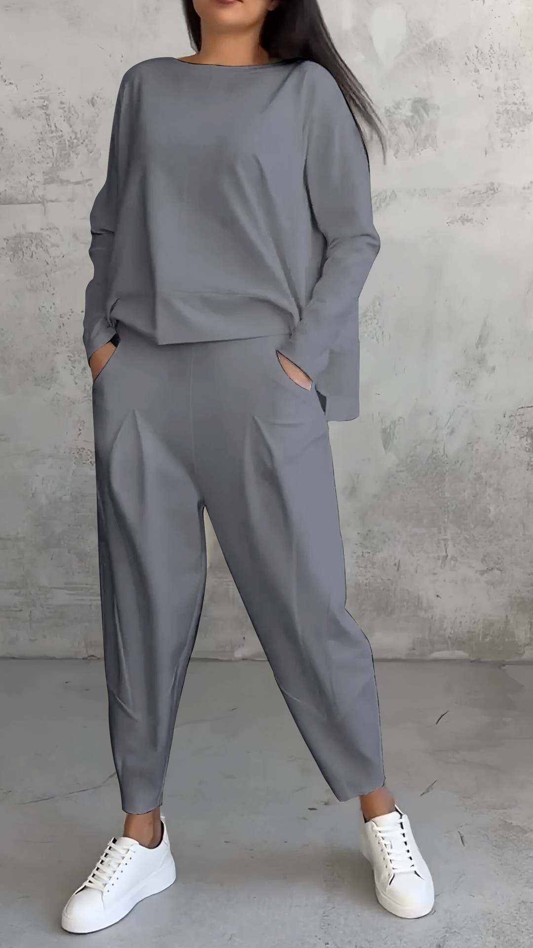 Irregular Design Long-sleeved Top & Harem Pants Suit