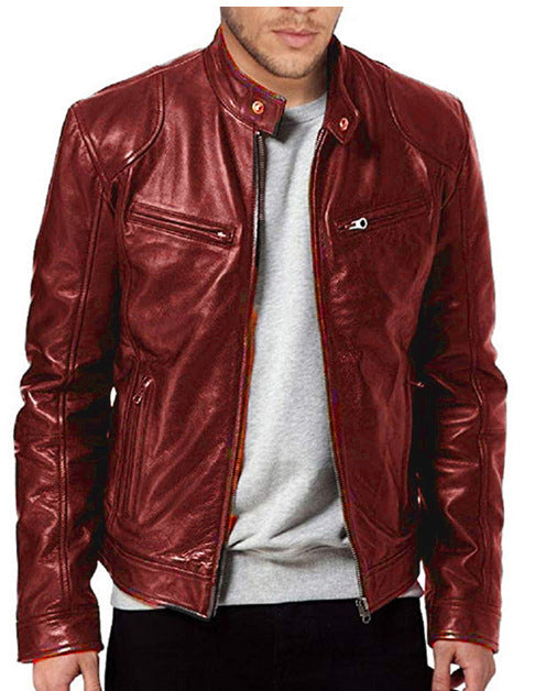 Zipper Pocket Pu Leather Jacket