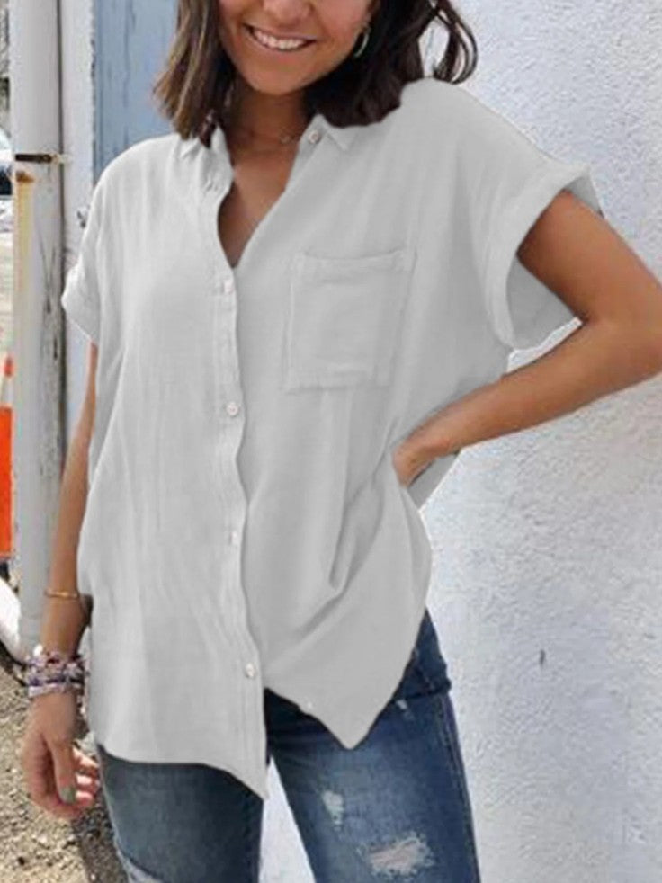 Casual Cotton & Linen Short Sleeve Top