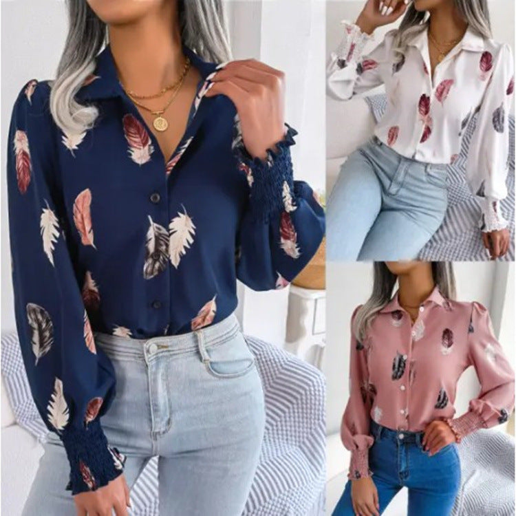 Feather Print Lantern Long Sleeve Shirt