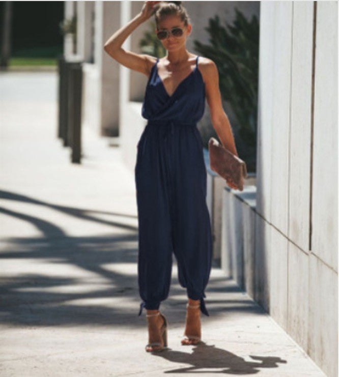 Backless Tether Pocket Sling V-neck Jumpsuit