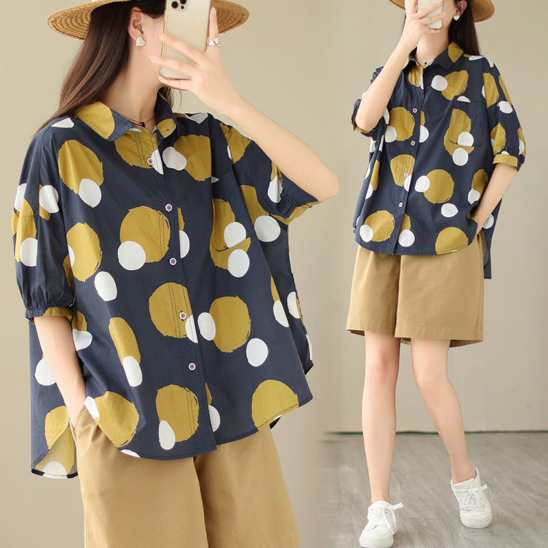 Literary Polka Dot Short Sleeve Shirt