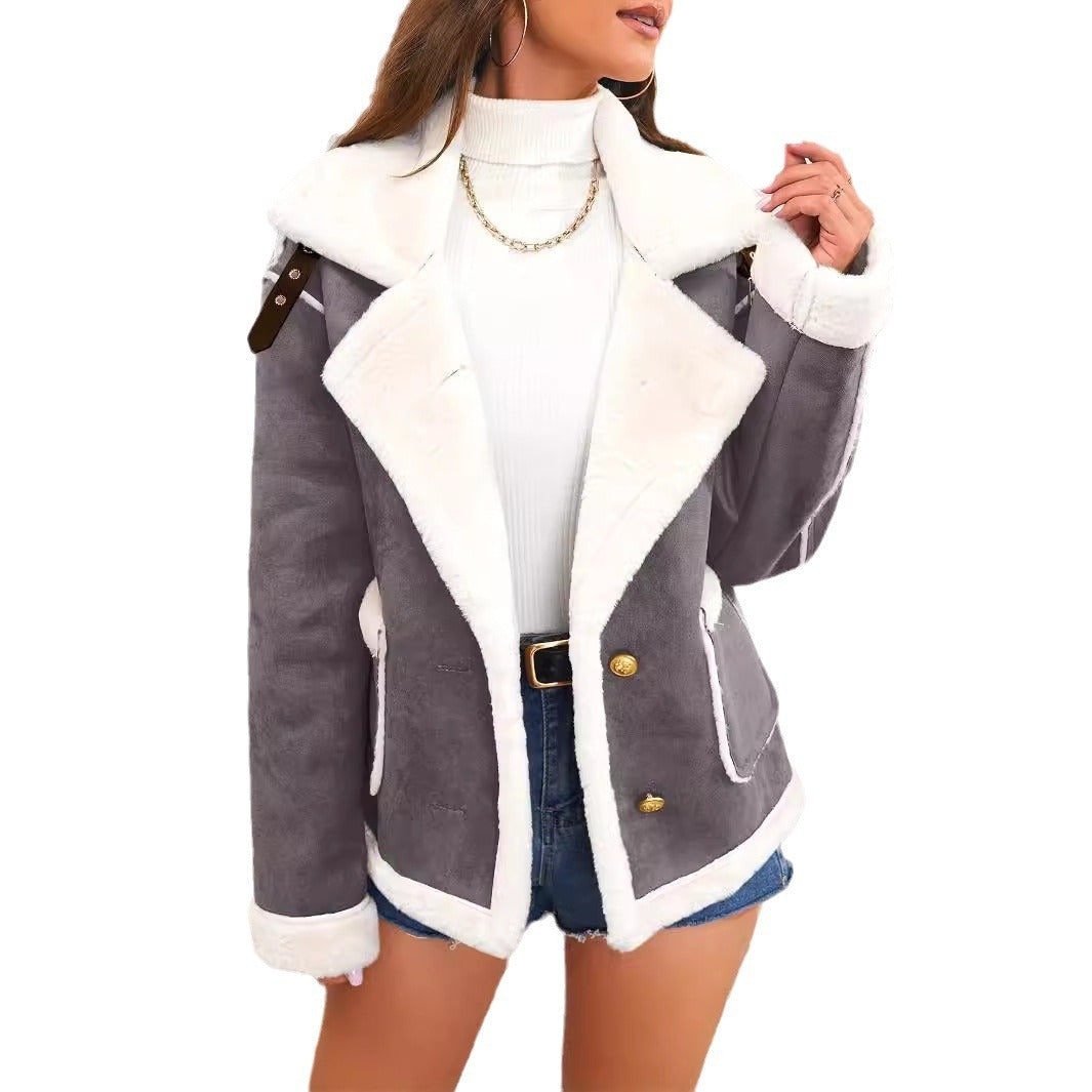 Fashion Polo Collar Plush Jacket