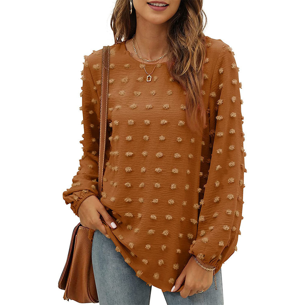 Jacquard Long-sleeved Round Neck Casual Top