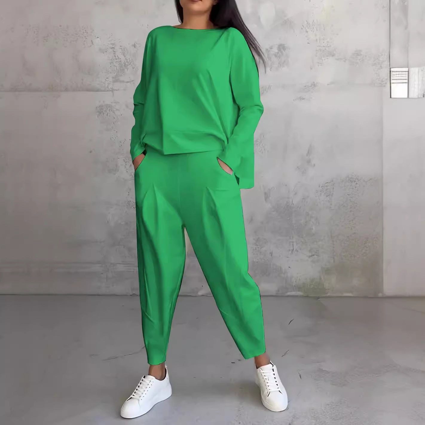 Irregular Design Long-sleeved Top & Harem Pants Suit