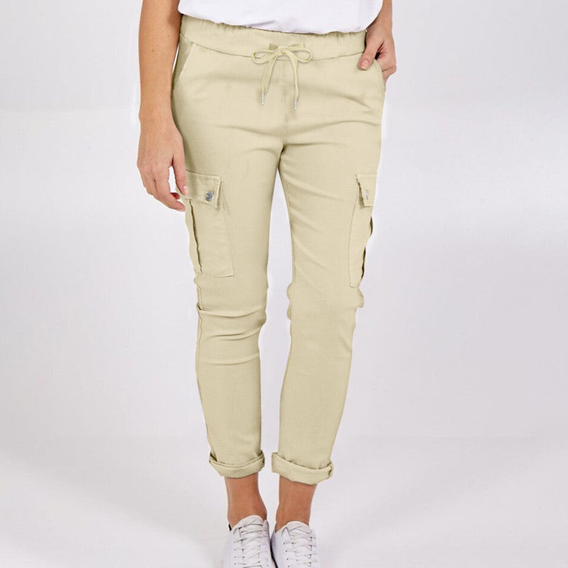 Solid Color Drawstring Waist Pencil Trousers