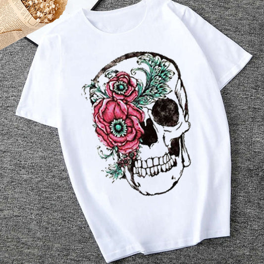 Short Sleeve Cartoon Skull Print T-Shirt