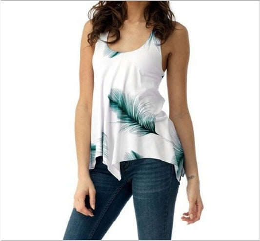 Backless Lace-up Leaf Print Top