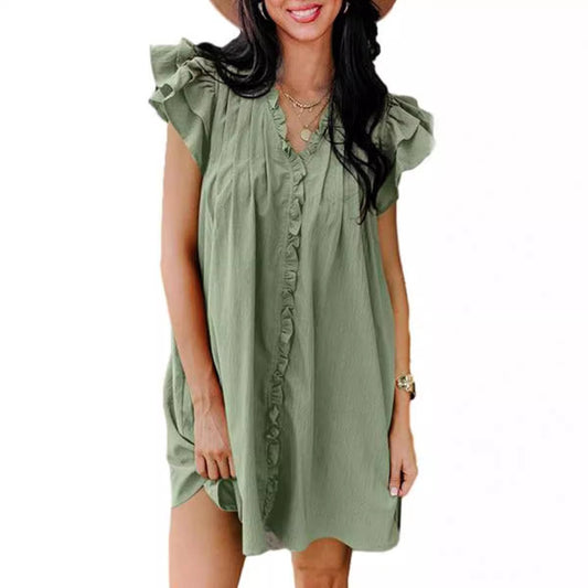 V-neck Flounce Short Sleeve Dress