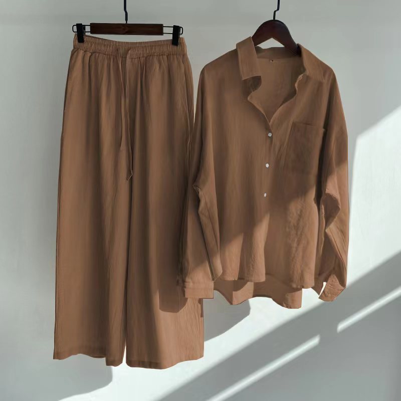 Plus Size Retro Shirt & High Waist Loose Trousers