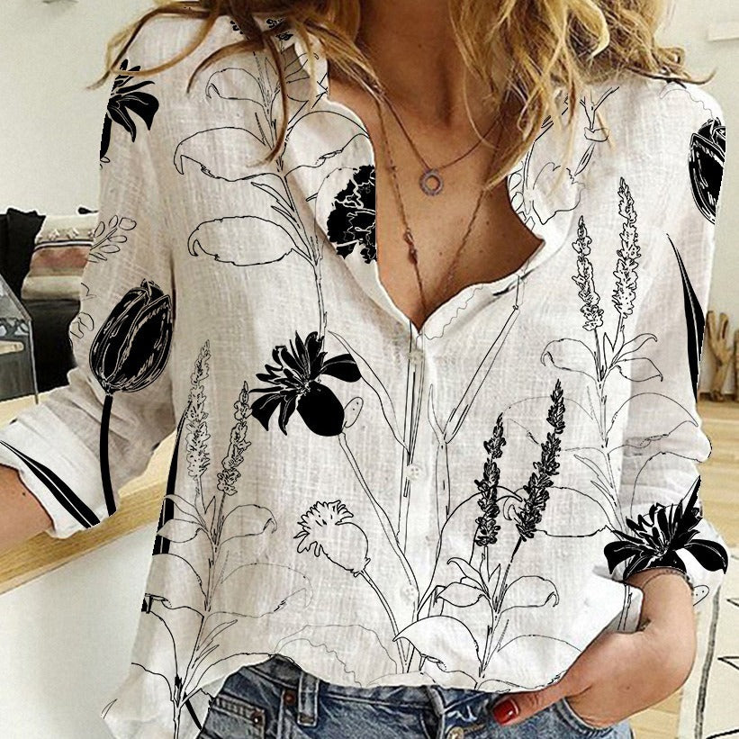 Digital Printing Lapel Long Sleeve Shirt