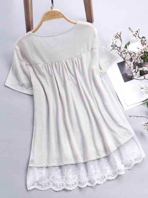 Lace Hem Short Sleeve T-Shirt