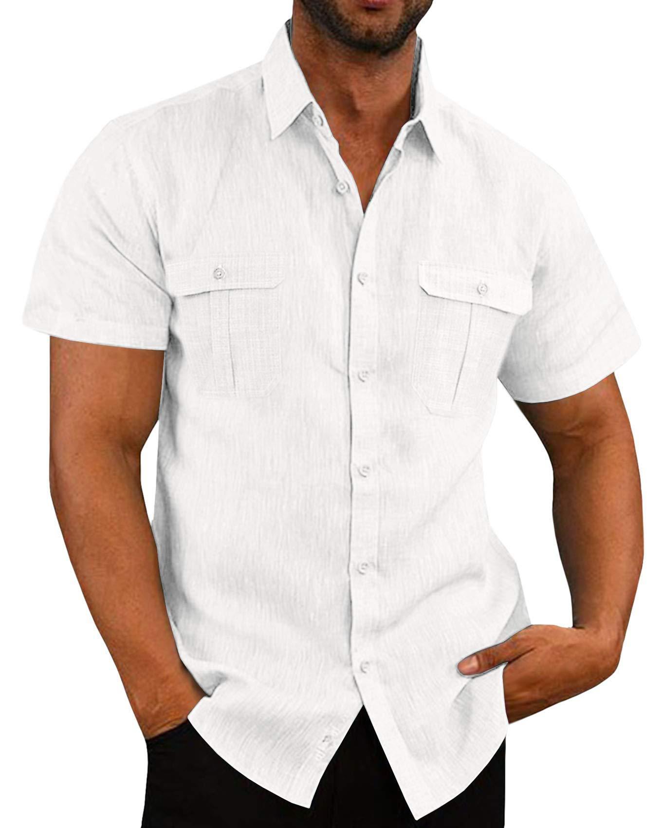 Short Sleeve Double Pocket Wide Collar Shirt