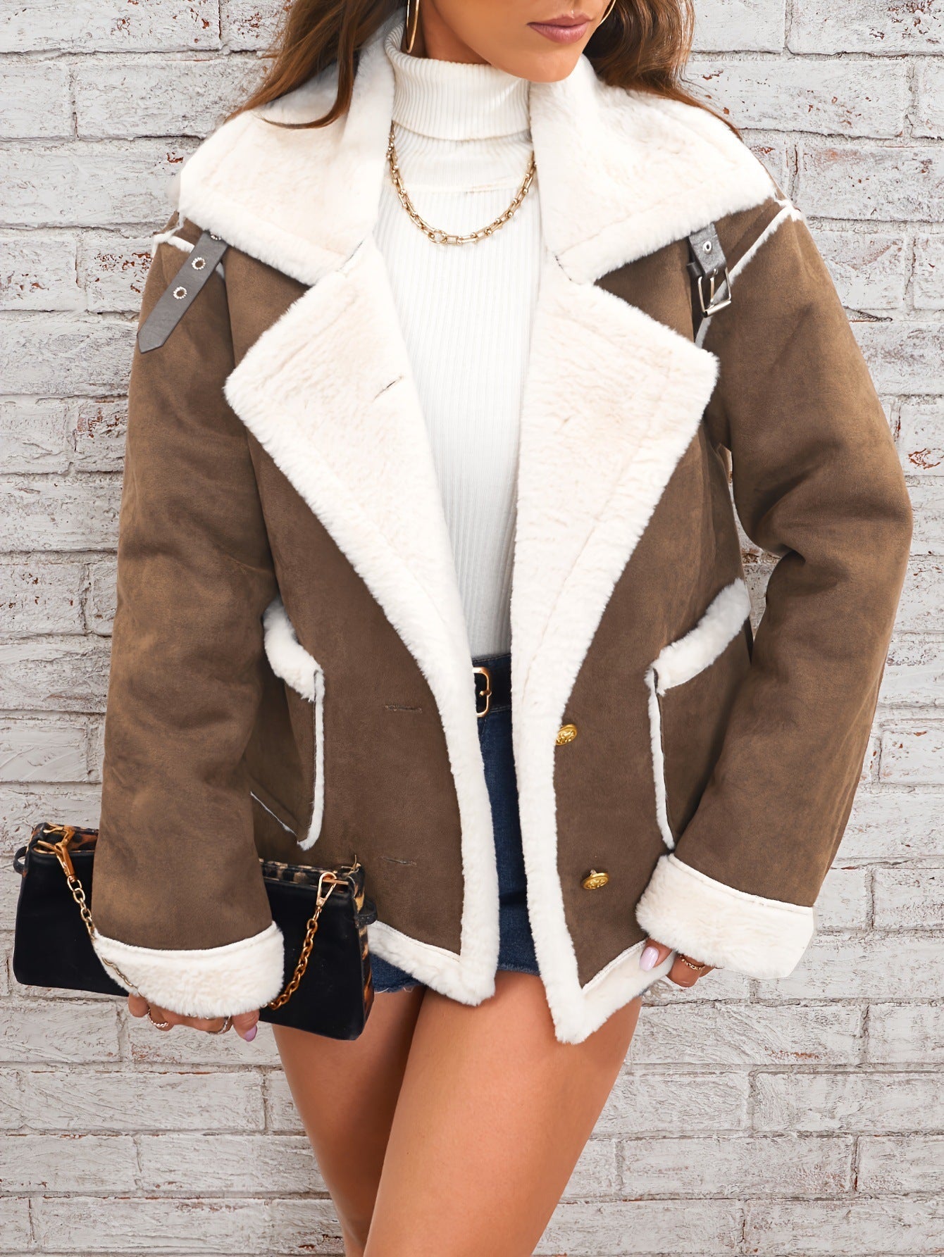 Fashion Polo Collar Plush Jacket