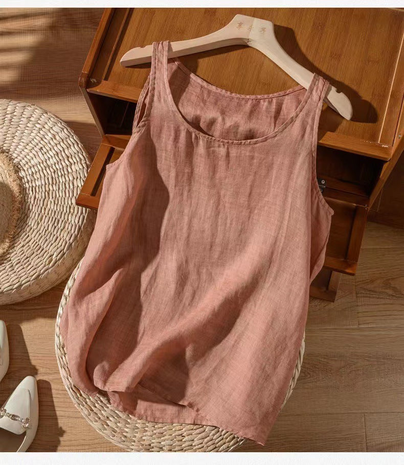 Retro Loose Solid Color Cotton Linen Vest