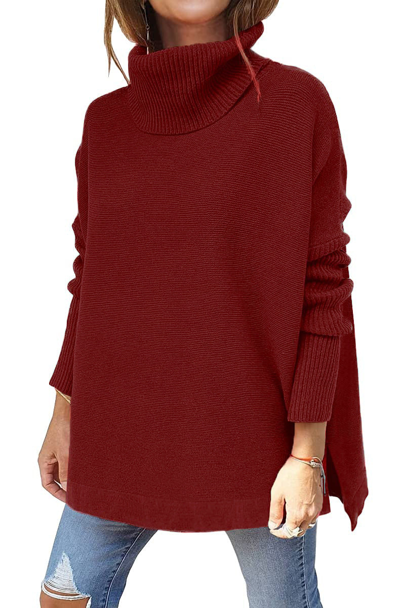 Turtleneck Mid Length Batwing Sleeve Sweater