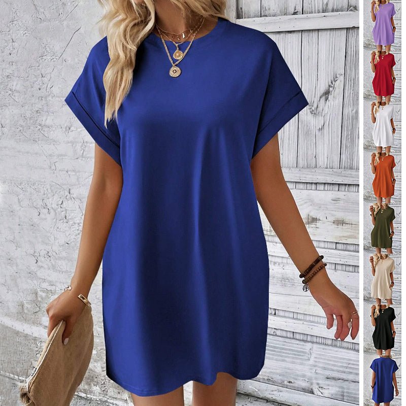 Loose Short Sleeve Dress with Pockets