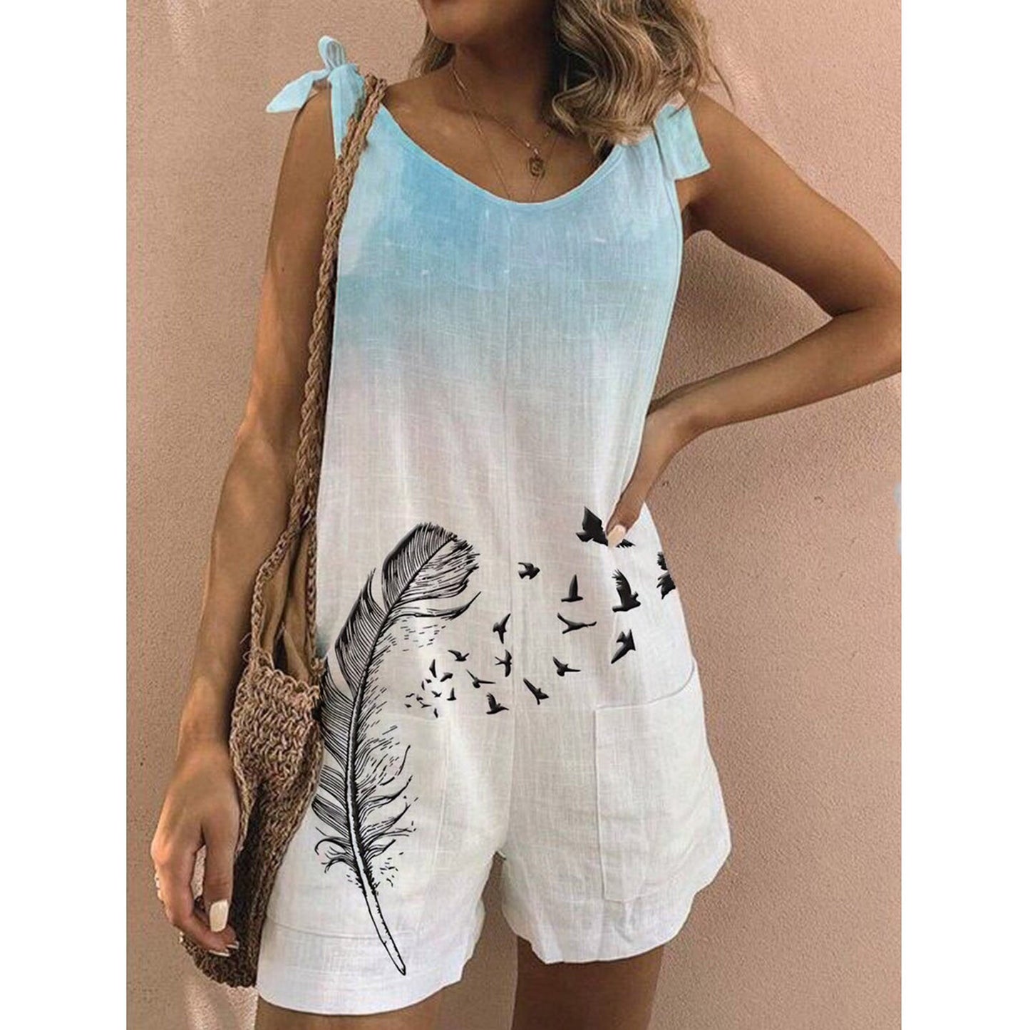 Printed Bib Shorts Jumpsuit