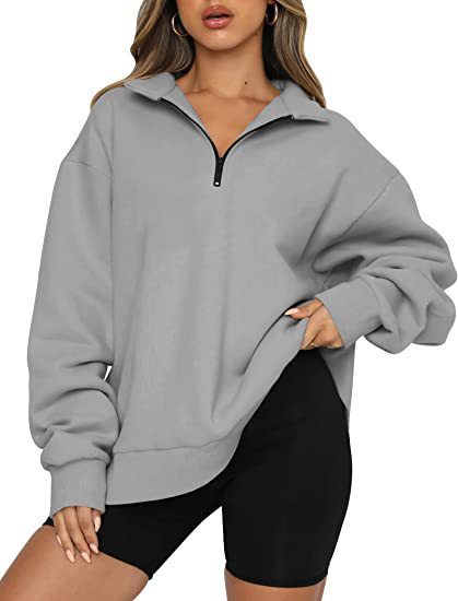 Zip Turndown Collar Loose Casual Hoodie