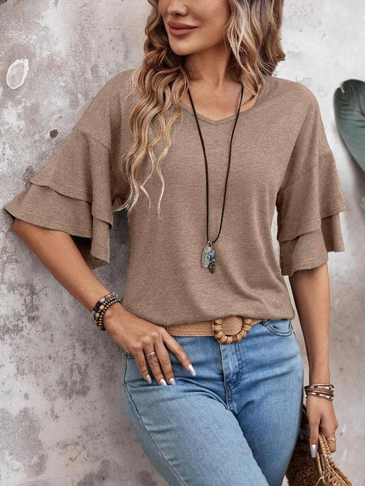 Solid Color V-neck Loose T-Shirt