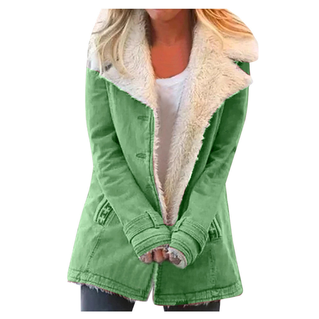 Plus Size Composite Plush Button Lapels Jacket