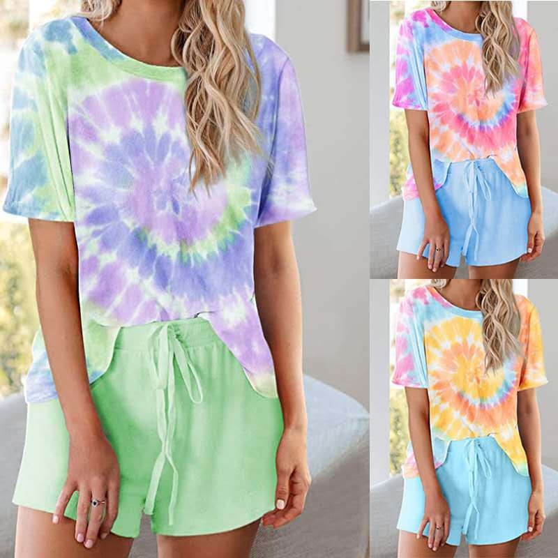 Loungewear Tie Dye Short Sleeve Pajama Set