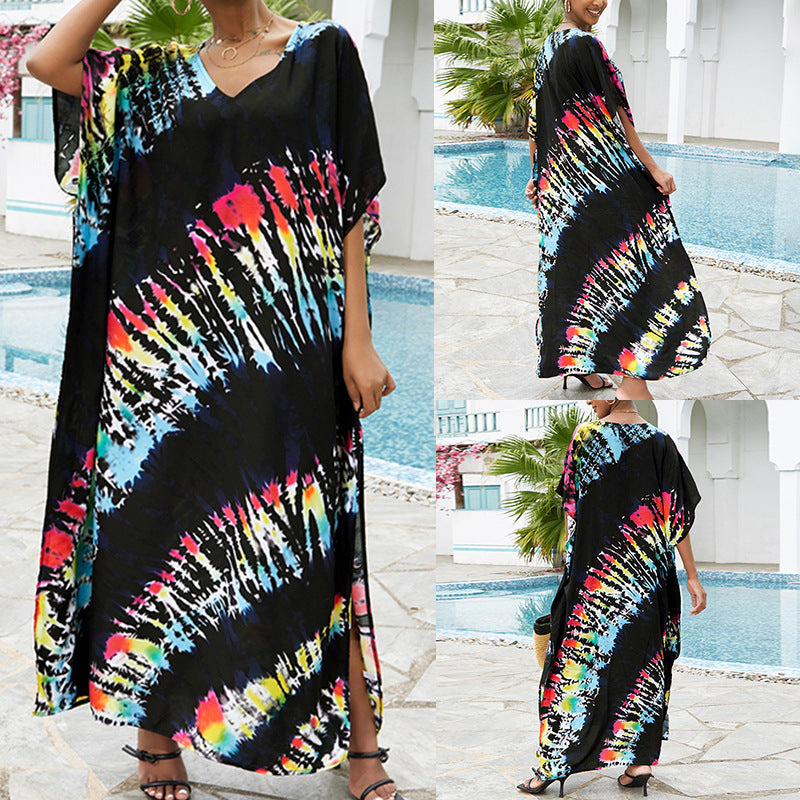 Rayon Tie-dyed Beach Sun Protection Long Dress