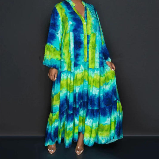 Fashion Printed Tie Dye Loose Dress