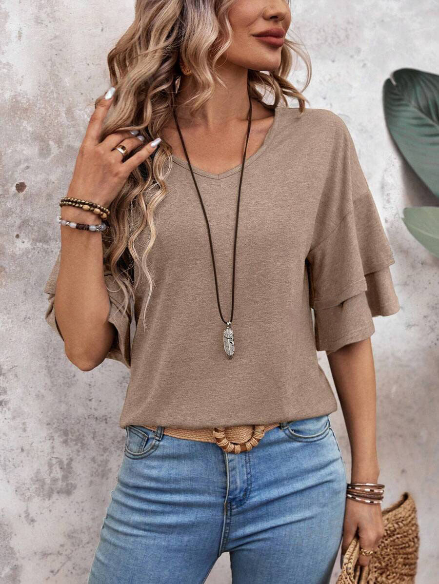 Solid Color V-neck Loose T-Shirt