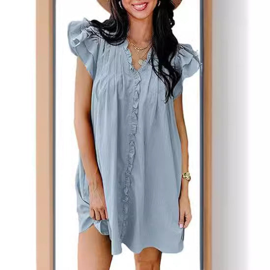 V-neck Flounce Short Sleeve Dress