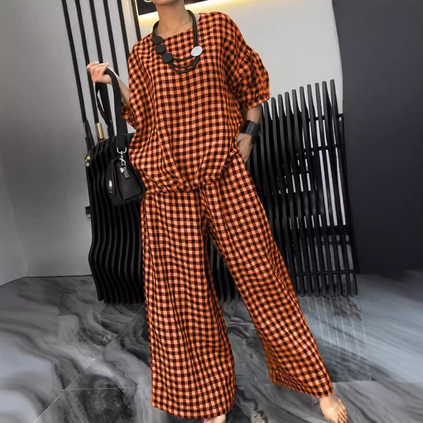 Elastic Drawstring Wide-leg Pants Suit