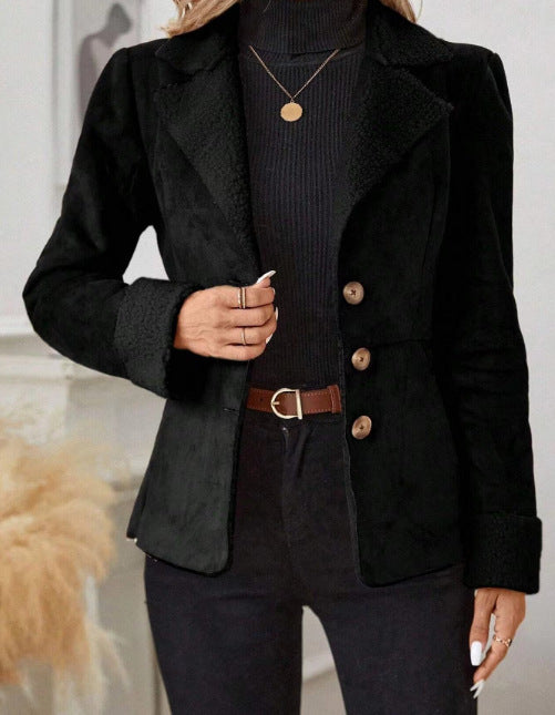 Casual Warm Fur Integrated Lapel Pocket Jacket