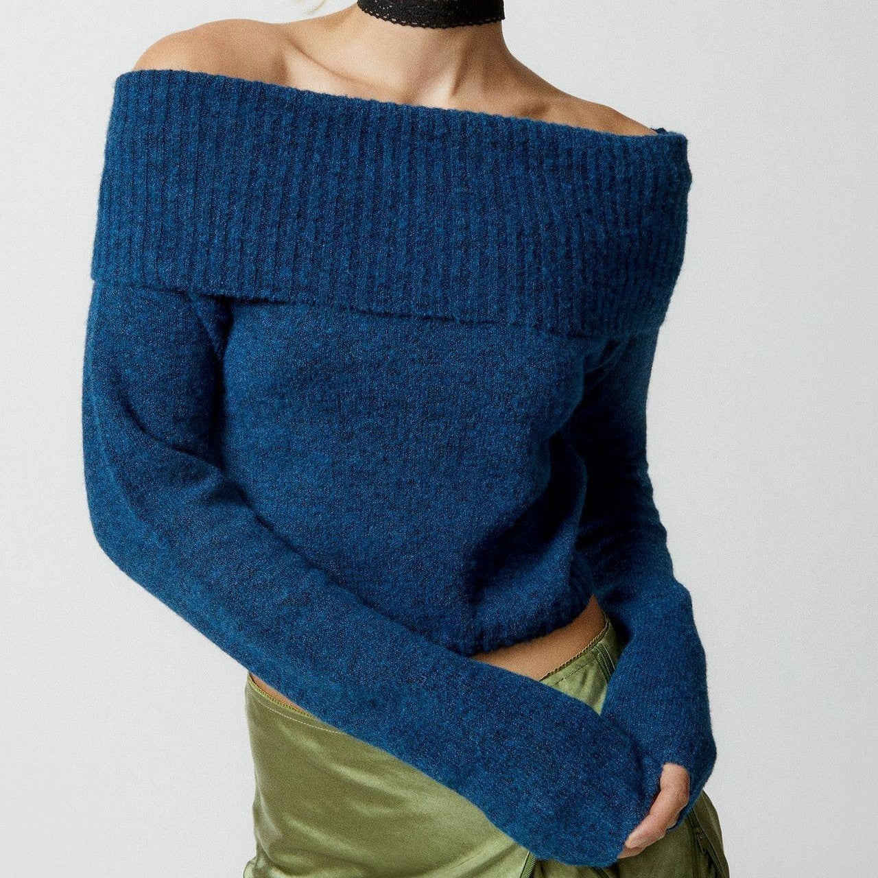 Solid Color Off-the-neck Lapel Sweater