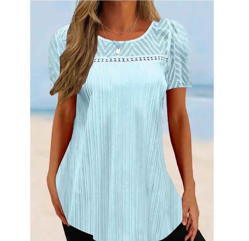 Pullover Round Neck Lace Patchwork Short-sleeved T-Shirt