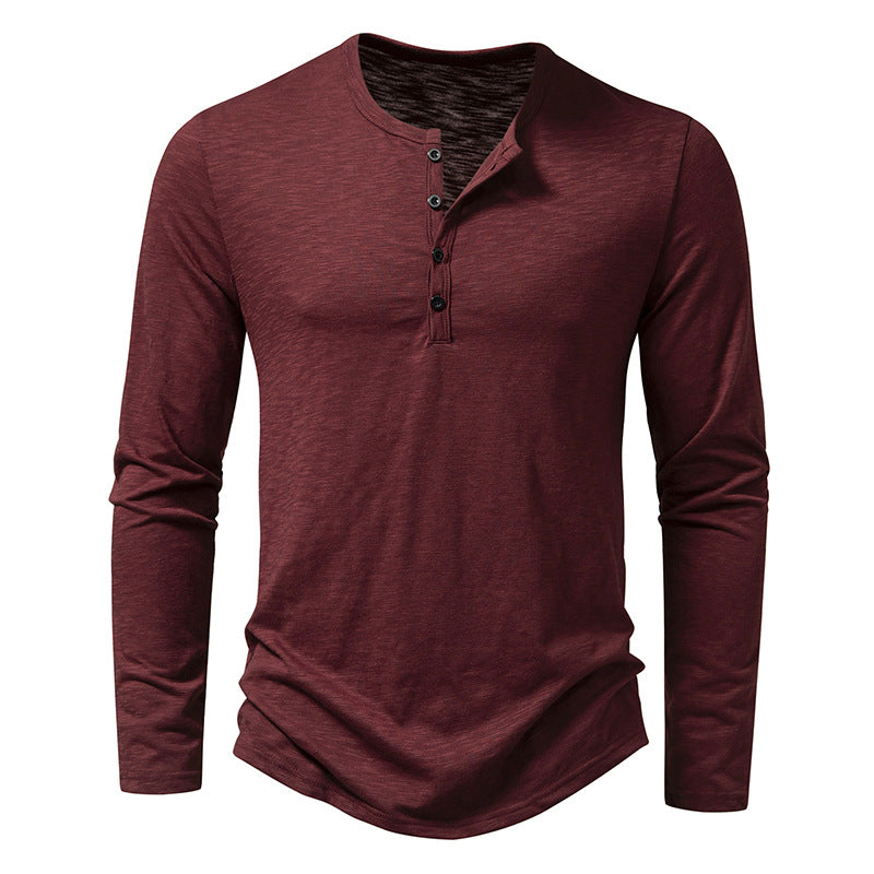 Long Sleeve Fashion Button Henry Collar T-Shirt