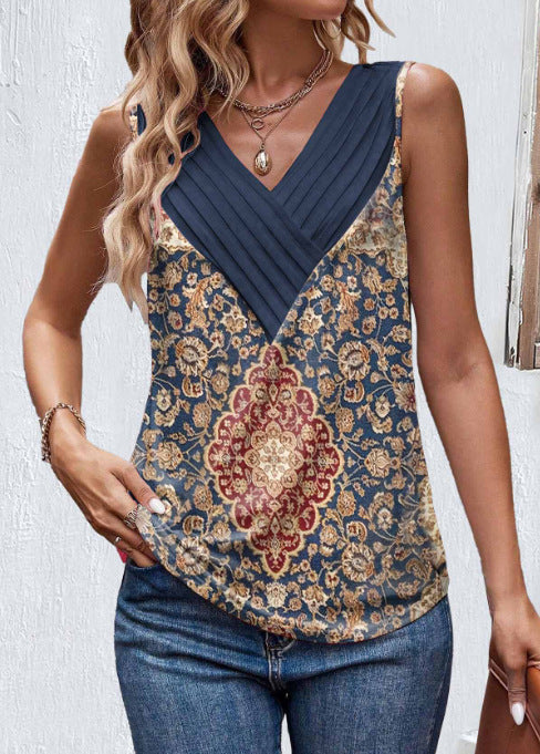 V-collar Contrast Color Customized Printed Sleeveless Casual Vest