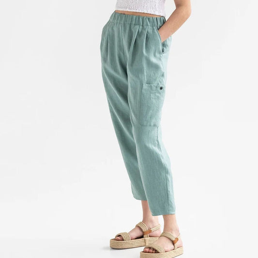 Loose High Waist Cotton-linen Casual Pocket Pants