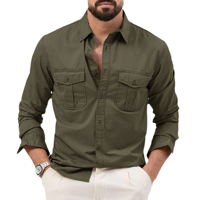 Multi-pocket Solid Color Long Sleeves Shirt