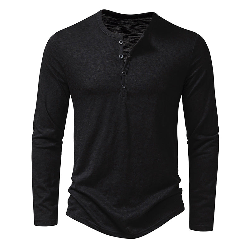 Long Sleeve Fashion Button Henry Collar T-Shirt