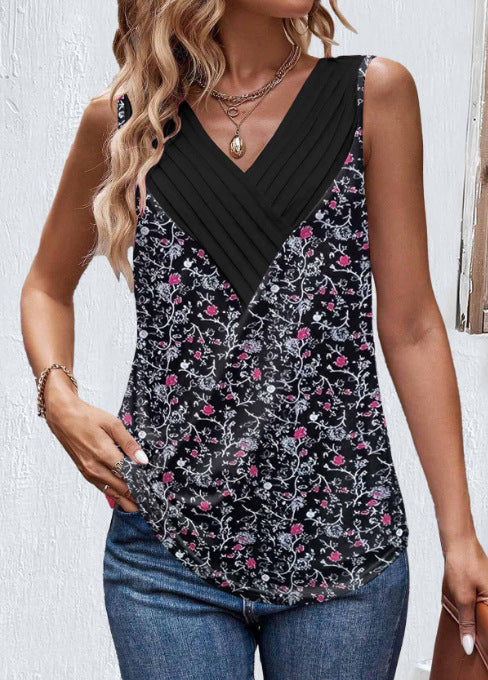 V-collar Contrast Color Customized Printed Sleeveless Casual Vest