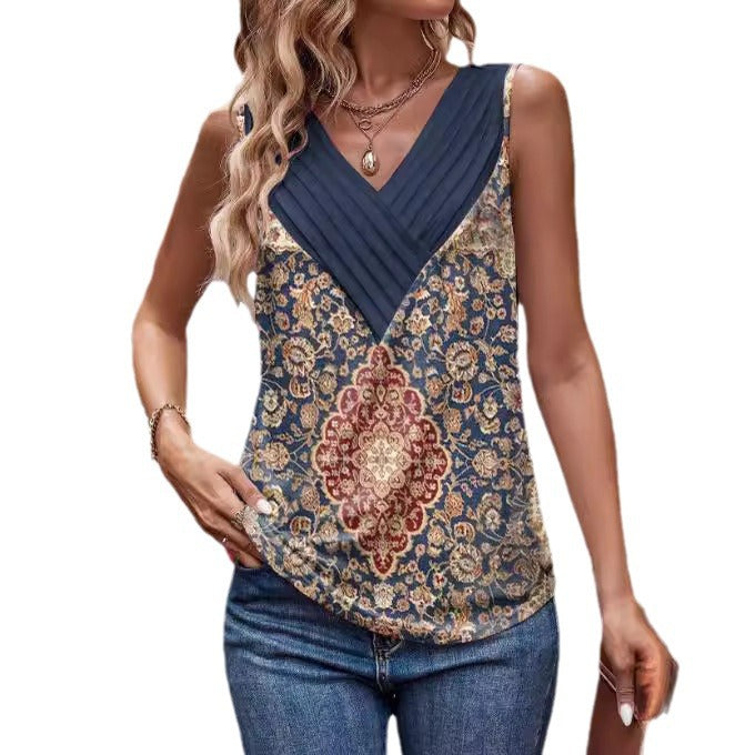 V-collar Contrast Color Customized Printed Sleeveless Casual Vest