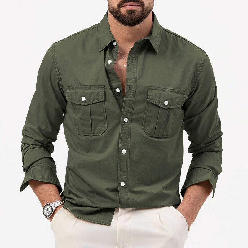 Multi-pocket Solid Color Long Sleeves Shirt